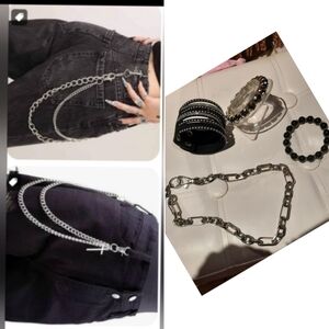 Hefty Chain BUNDLE Cuffs Bracelets Punk Goth Silver-Tone Chain Jeans Clasp Lot